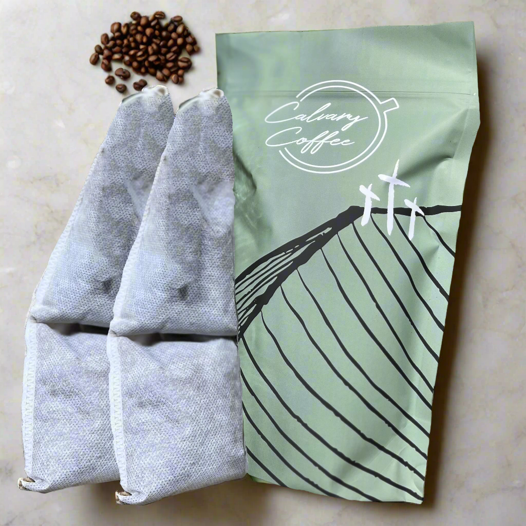 Four cold brew refill bags and a coffee bag they are shipped inside